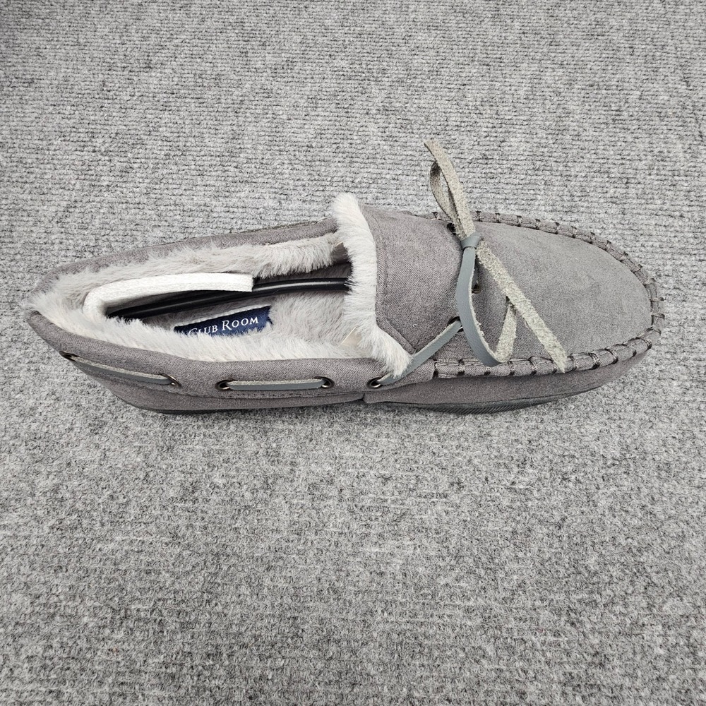 Club Room Mens Slippers Moccasin Faux Fur Lined Indoor Outdoor Grey Small‎ 6-7